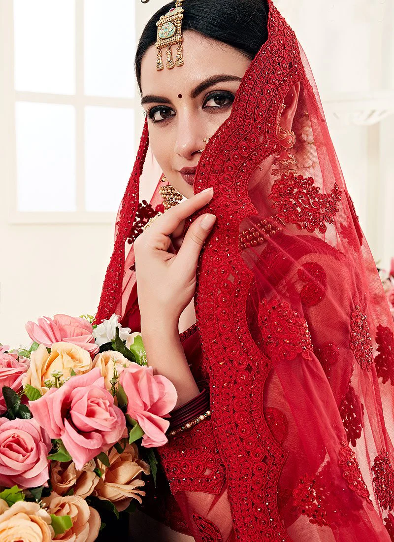 Chic Hot Red A Line Trendy Wedding Lehenga Choli - Image 2