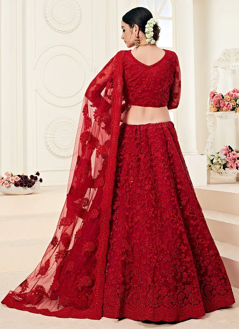 Chic Hot Red A Line Trendy Wedding Lehenga Choli - Image 4