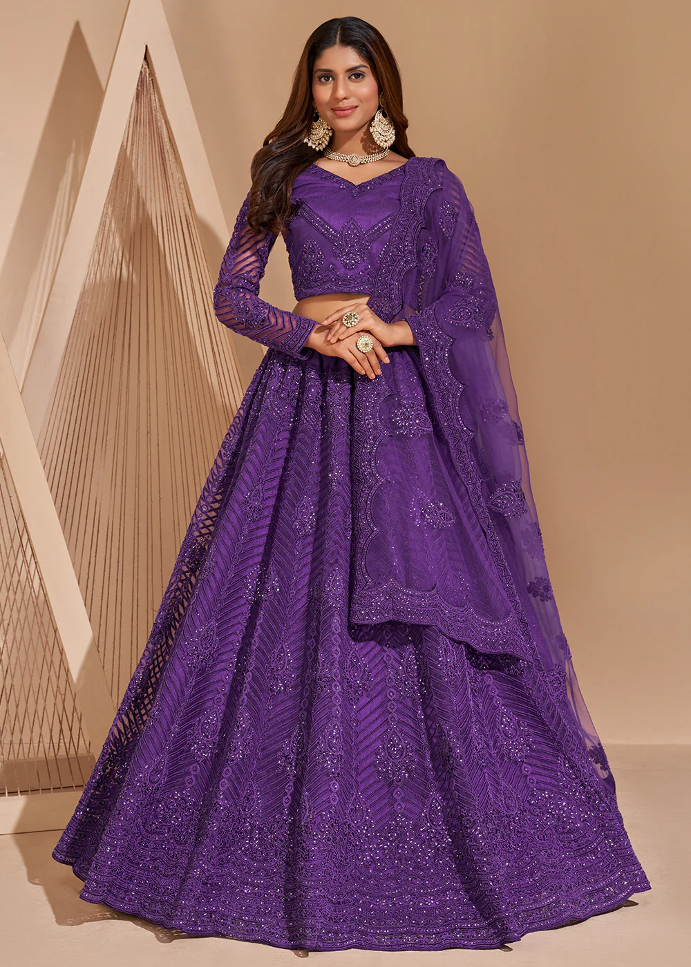Chic Purple Designer Bridesmaids Wedding Lehenga Choli