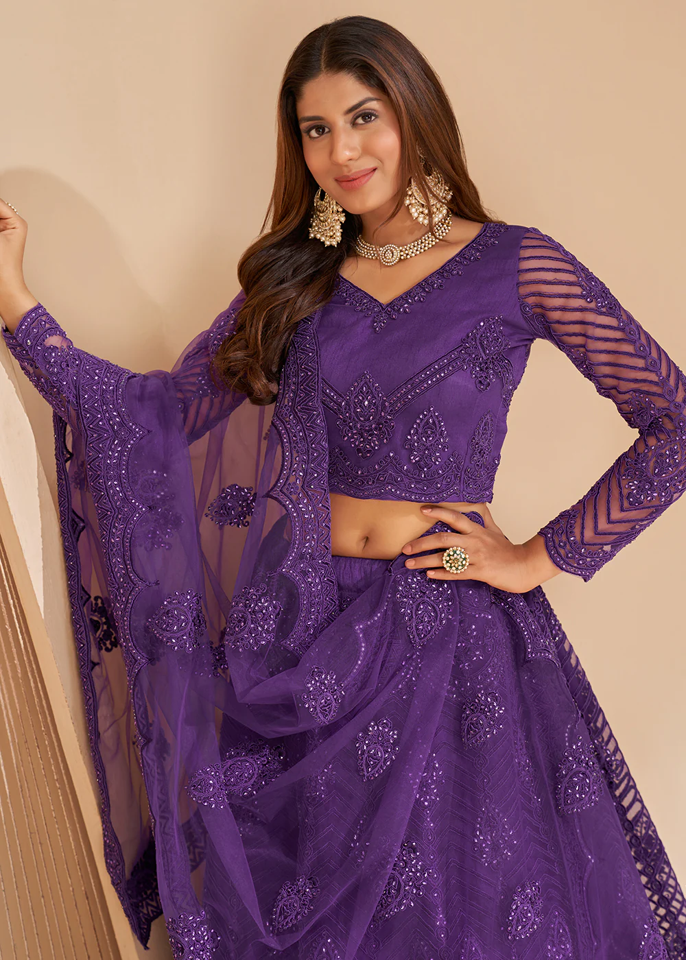 Chic Purple Designer Bridesmaids Wedding Lehenga Choli - Image 2