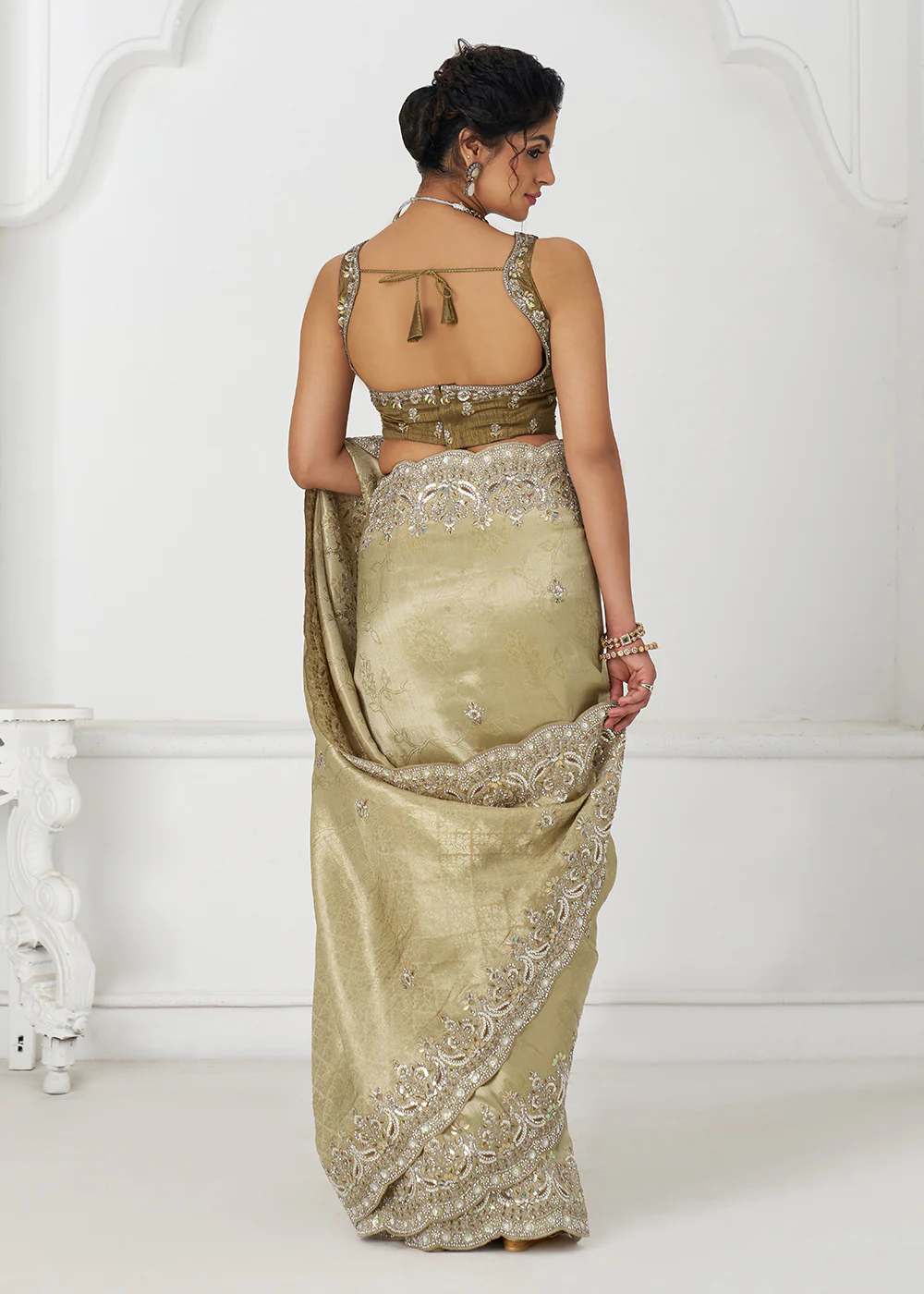 Chickoo Beige Pure Dola Viscose Silk Wedding Wear Saree - Image 3
