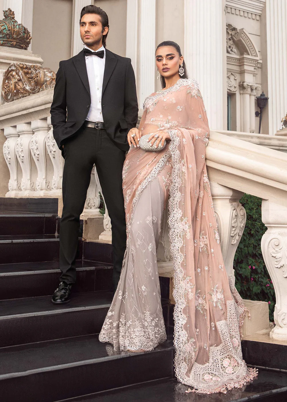Chiffon Formals 2023 by Maria B | MPC-23-105 Peach And Grey - Image 4