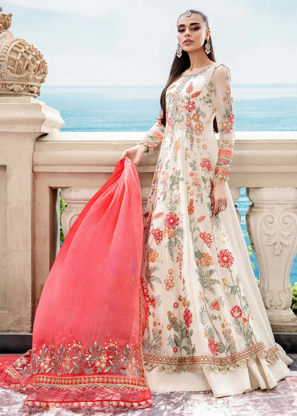 Chiffon Formals 2023 by Maria B | MPC-23-106 Cloud White Floral - Image 10