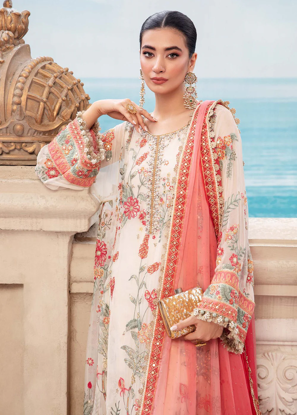 Chiffon Formals 2023 by Maria B | MPC-23-106 Cloud White Floral - Image 3