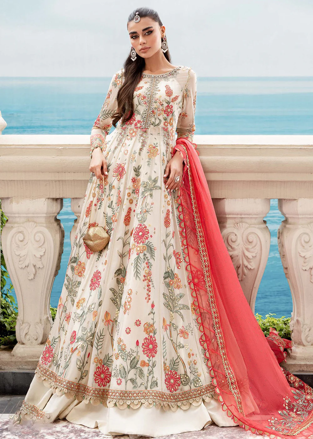 Chiffon Formals 2023 by Maria B | MPC-23-106 Cloud White Floral - Image 4