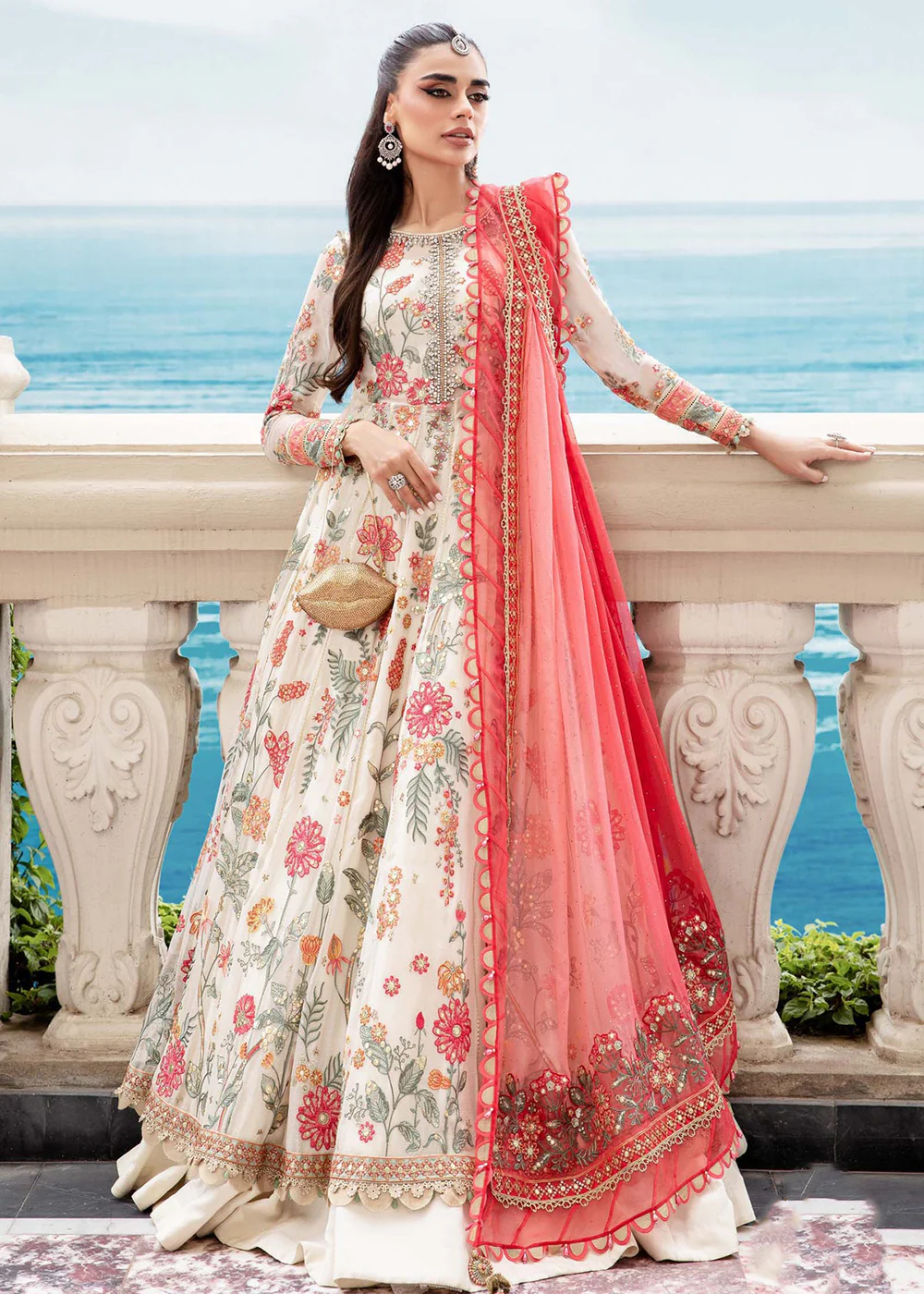 Chiffon Formals 2023 by Maria B | MPC-23-106 Cloud White Floral - Image 8