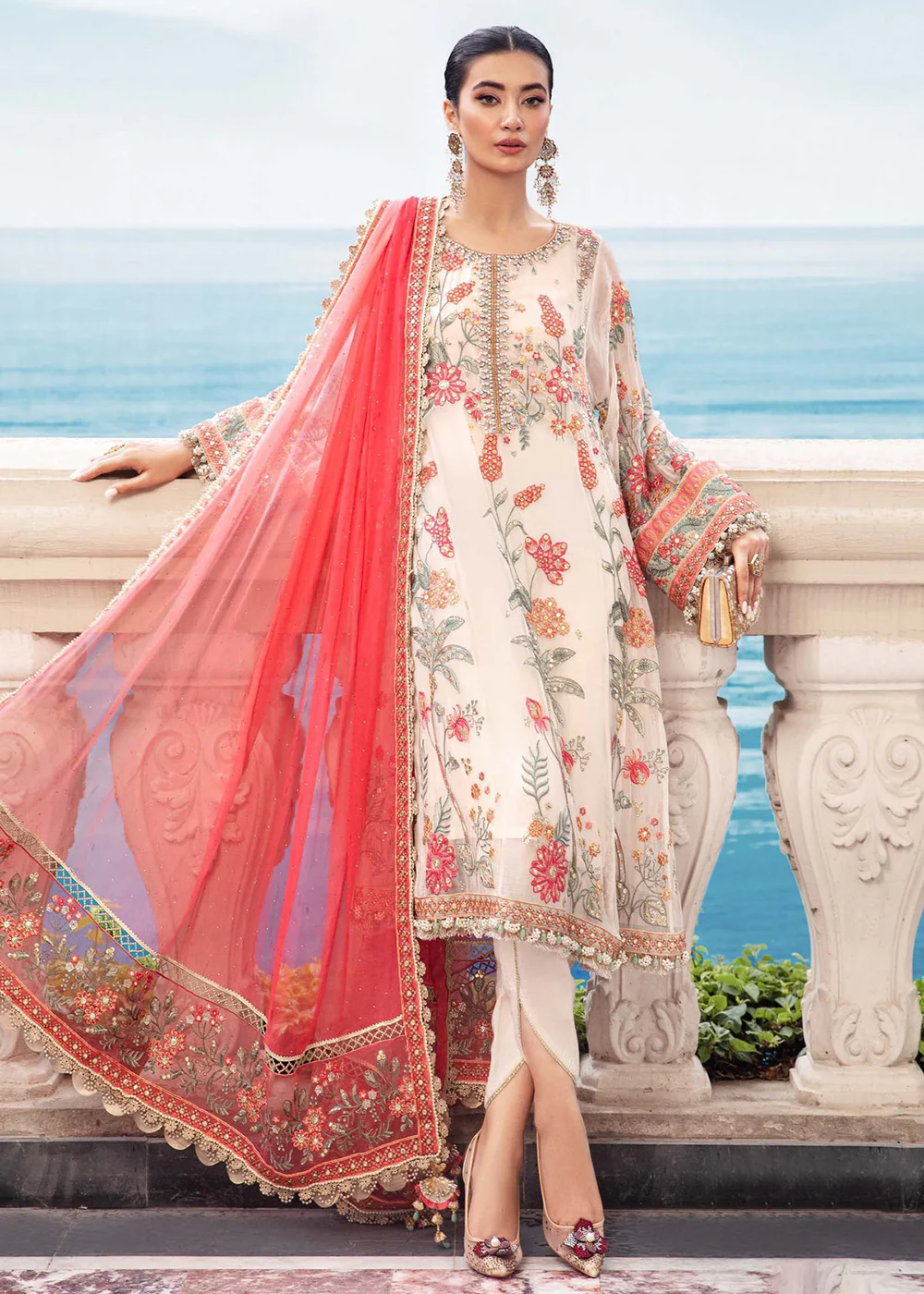 Chiffon Formals 2023 by Maria B | MPC-23-106 Cloud White Floral - Image 9