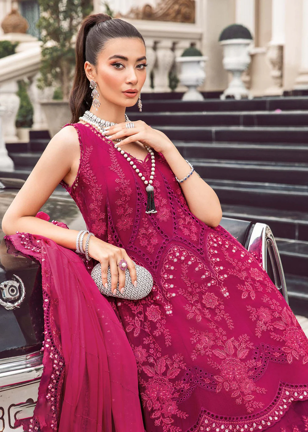 Chiffon Formals 2023 by Maria B | MPC-23-107 Magenta Pink - Image 4
