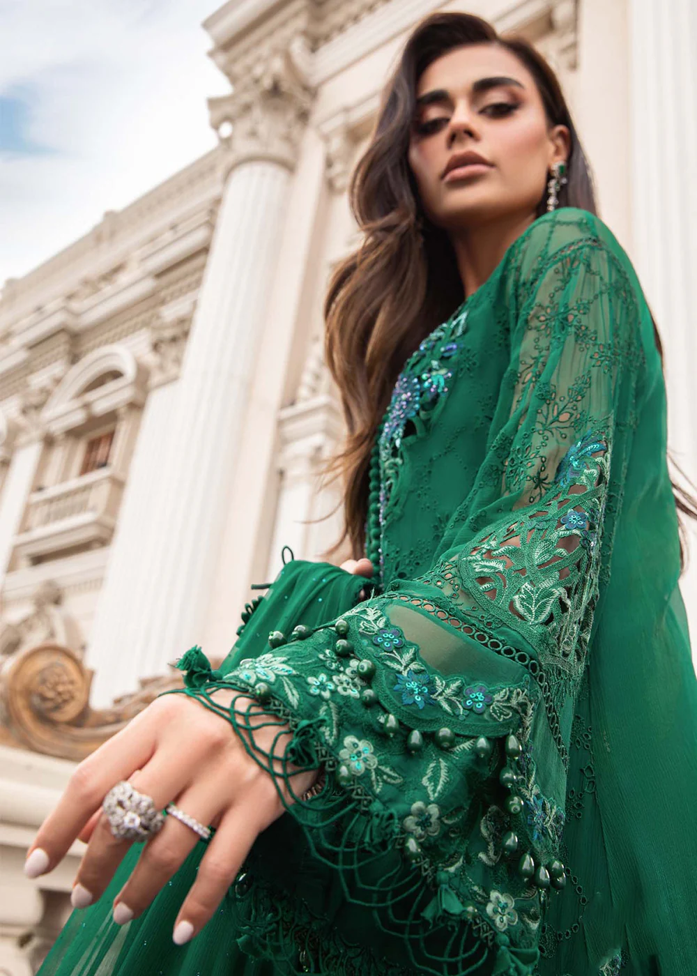 Chiffon Formals 2023 by Maria B | MPC-23-108 Emerald Green - Image 5