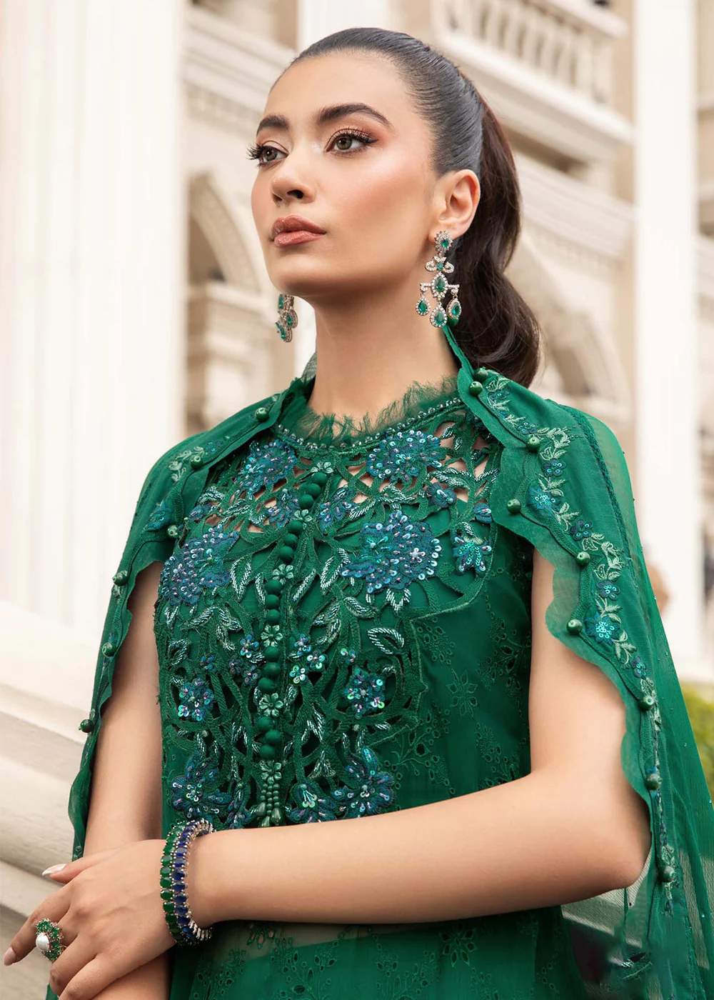 Chiffon Formals 2023 by Maria B | MPC-23-108 Emerald Green - Image 6