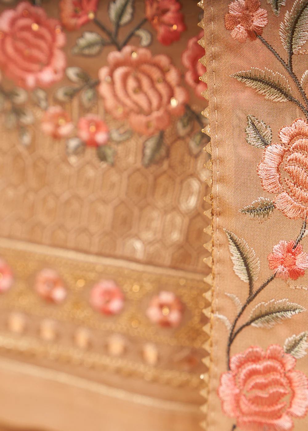 Chikoo Beige Floral Embroidered Festive Pant Style Suit - Image 3