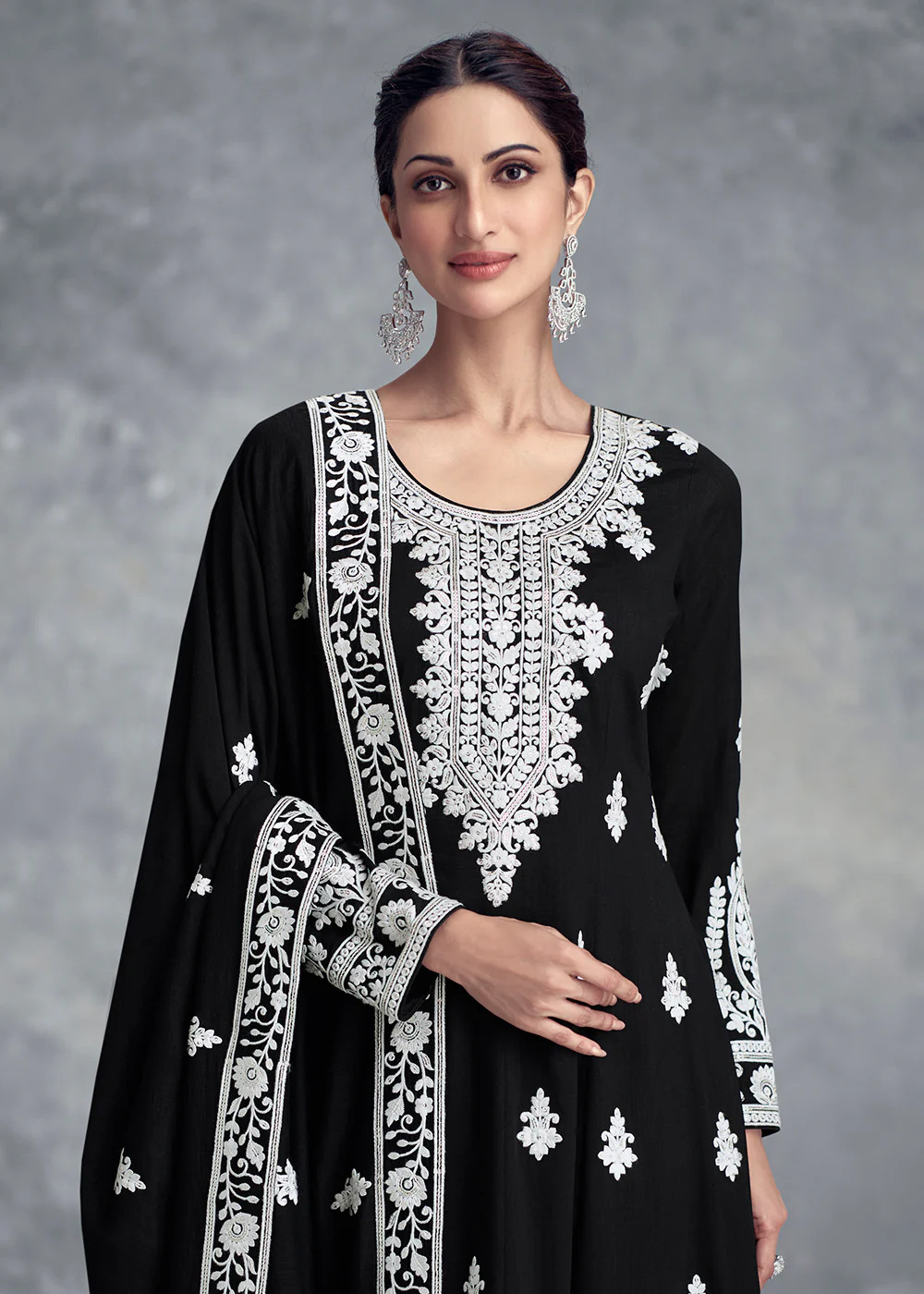 Chinnon Embroidered Black Festive Wear Palazzo Dress - Image 2