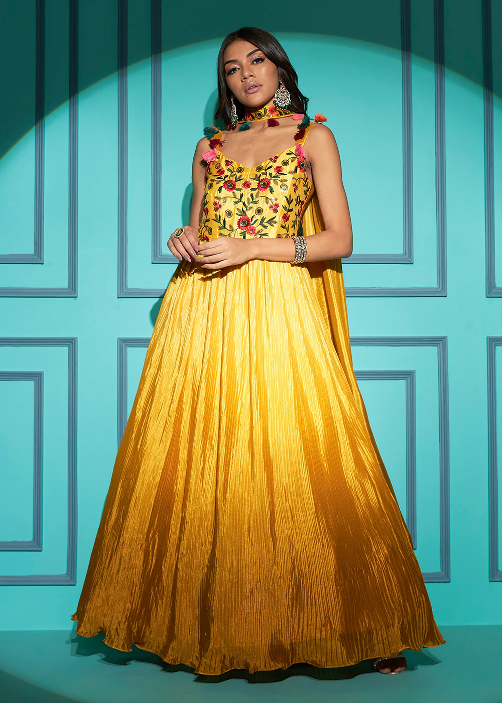 Chinon Exquisite Yellow Sequins & Thread Party Wear Gown