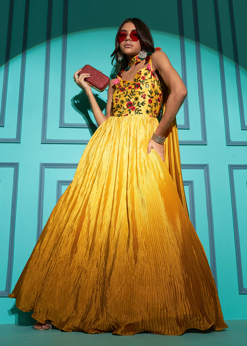Chinon Exquisite Yellow Sequins & Thread Party Wear Gown - Image 4