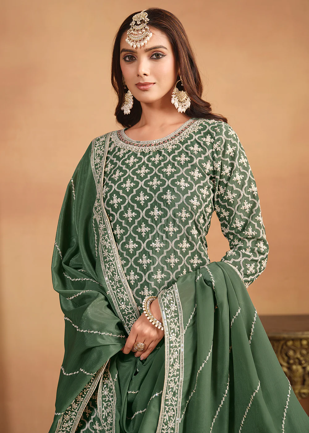 Chinnon Green Multicolor Embroidered Lehenga Style Suit - Image 2