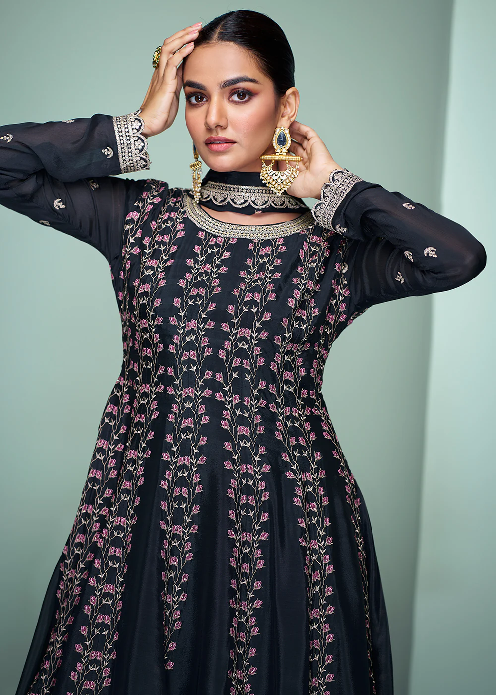 Chinnon Material Blue Embroidered Festive Gharara Suit - Image 2