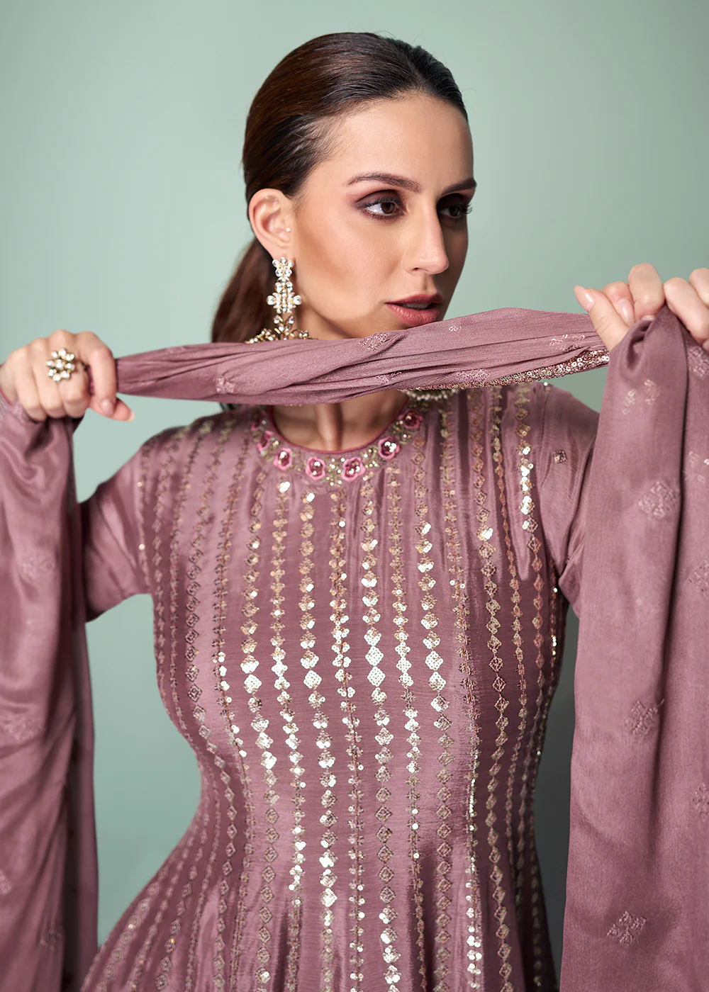 Chinnon Material Pink Embroidered Festive Gharara Suit - Image 3