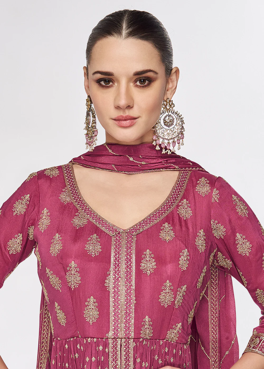 Chinnon Premium Pink Embroidered Palazzo Salwar Suit - Image 2