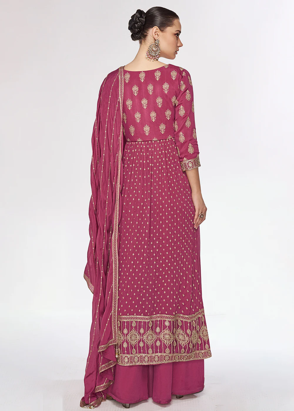 Chinnon Premium Pink Embroidered Palazzo Salwar Suit - Image 3