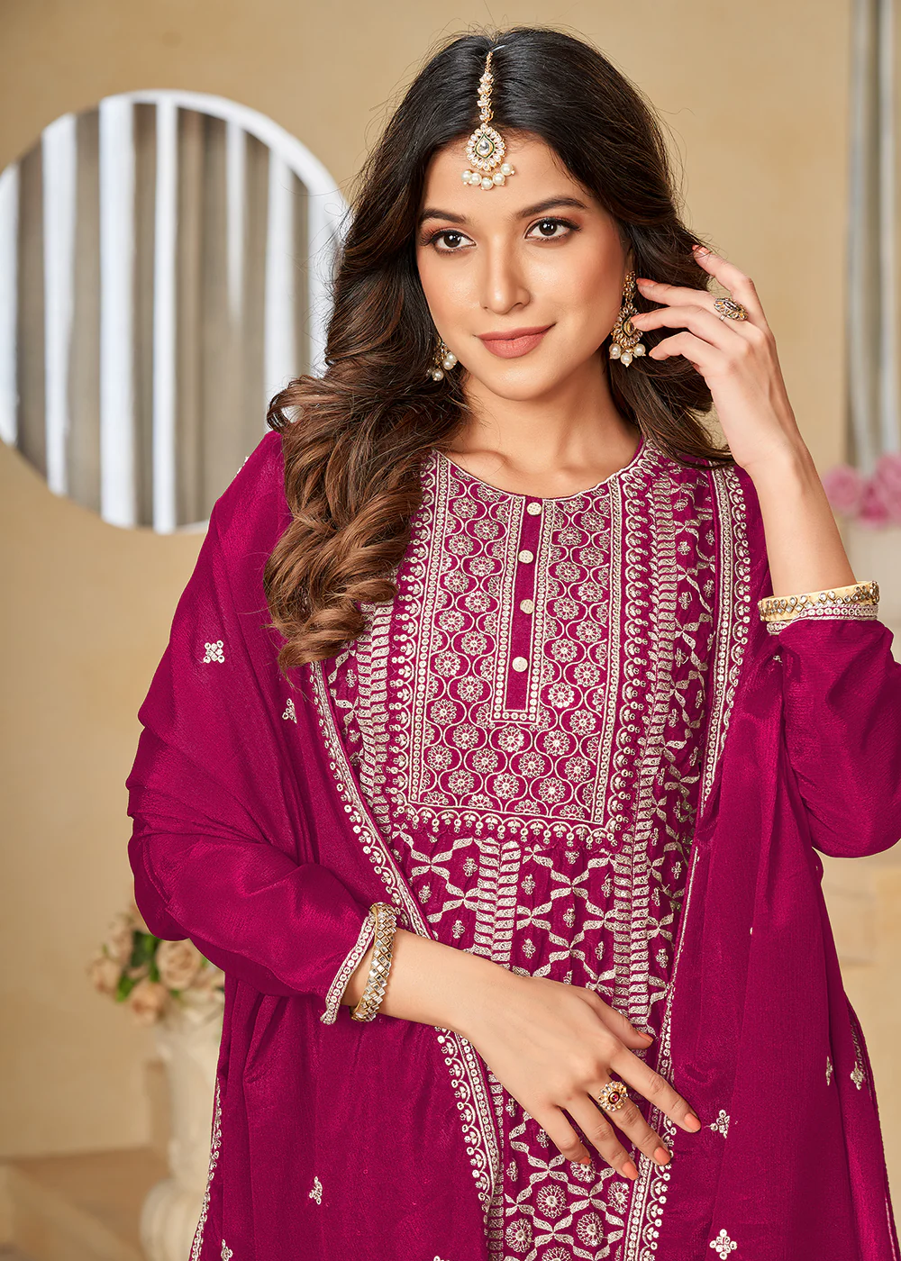 Chinnon Rani Pink Embroidered Palazzo Salwar Suit - Image 2