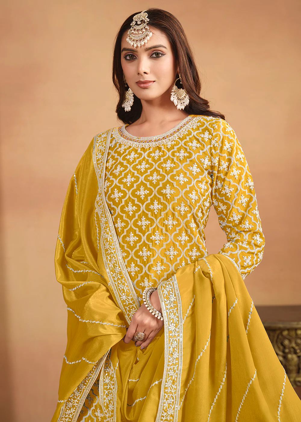 Chinnon Yellow Multicolor Embroidered Lehenga Style Suit - Image 2