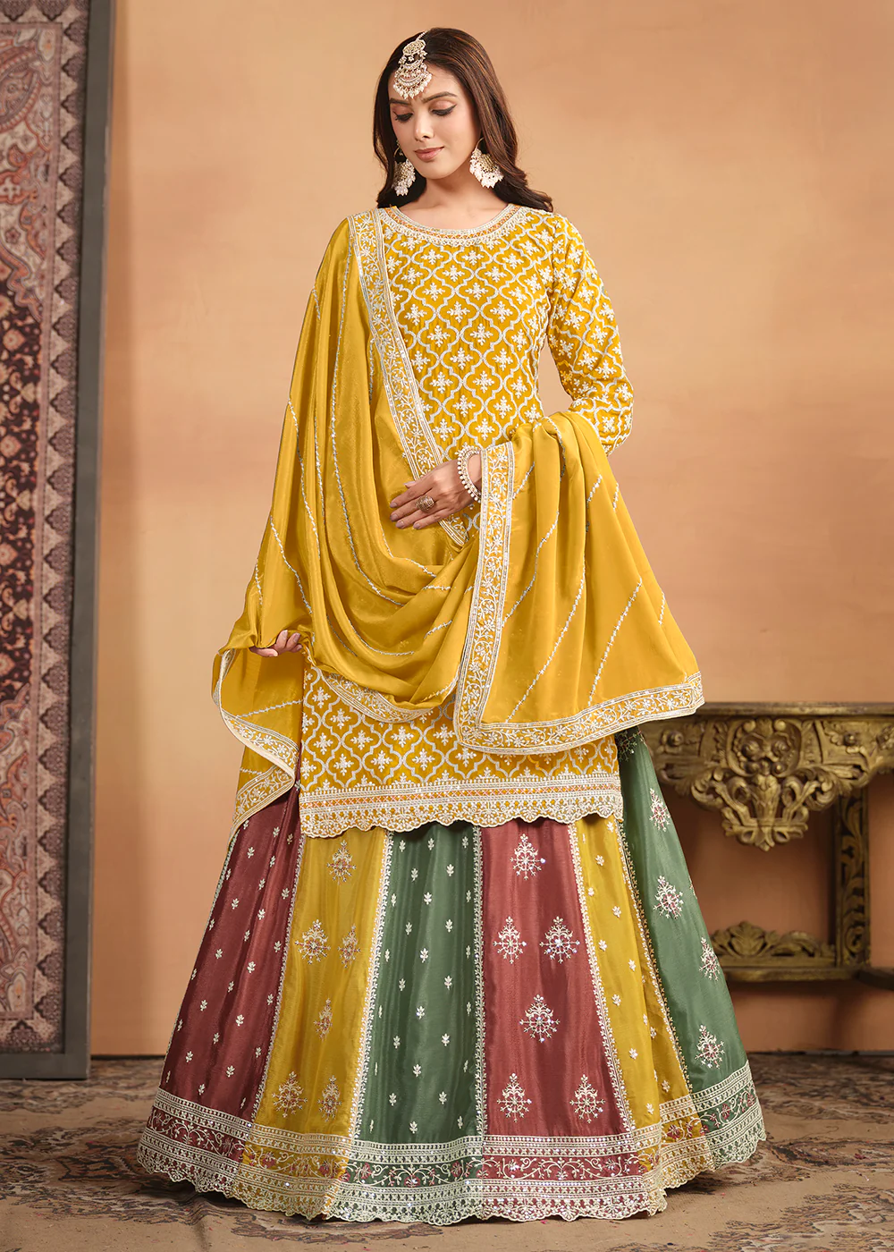 Chinnon Yellow Multicolor Embroidered Lehenga Style Suit - Image 3