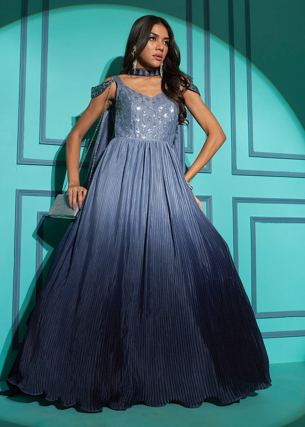 Chinon Exquisite Grey Sequins & Thread Party Wear Gown - Image 4