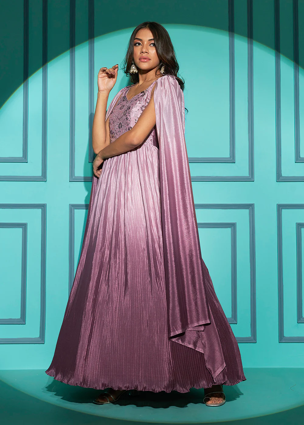 Chinon Exquisite Peach Sequins & Thread Party Wear Gown - Image 3
