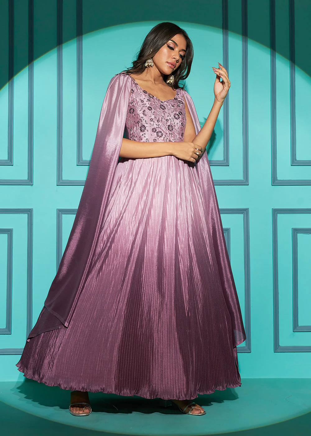 Chinon Exquisite Peach Sequins & Thread Party Wear Gown - Image 4