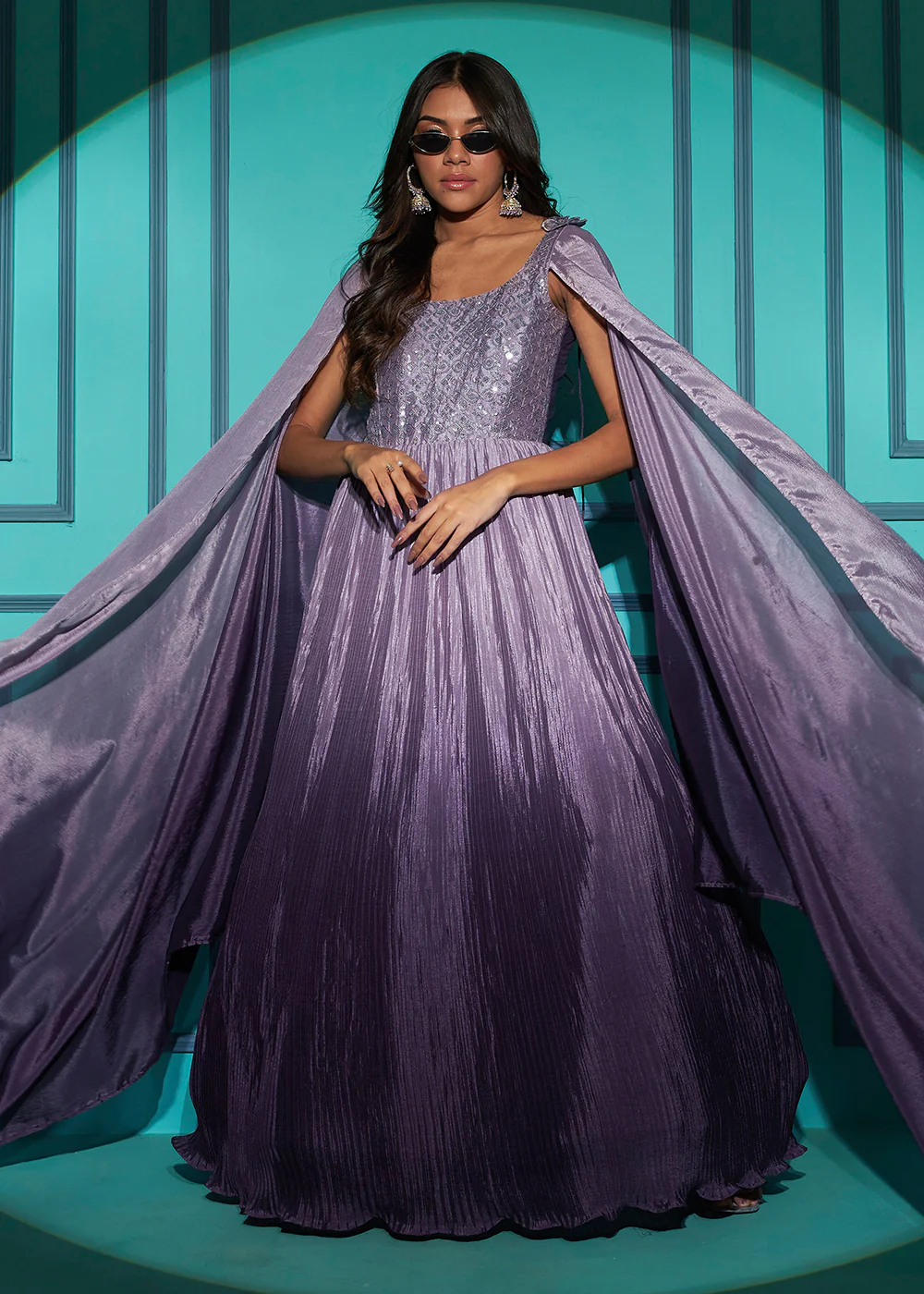 Chinon Exquisite Purple Sequins & Thread Party Wear Gown - Image 3
