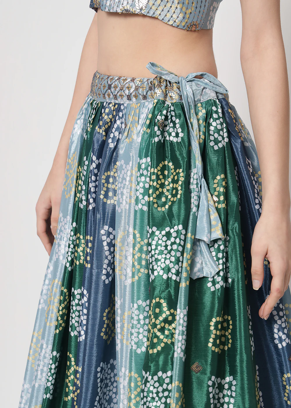 Chinon Silk Blue Sequins & Printed Wedding Party Lehenga Choli - Image 4
