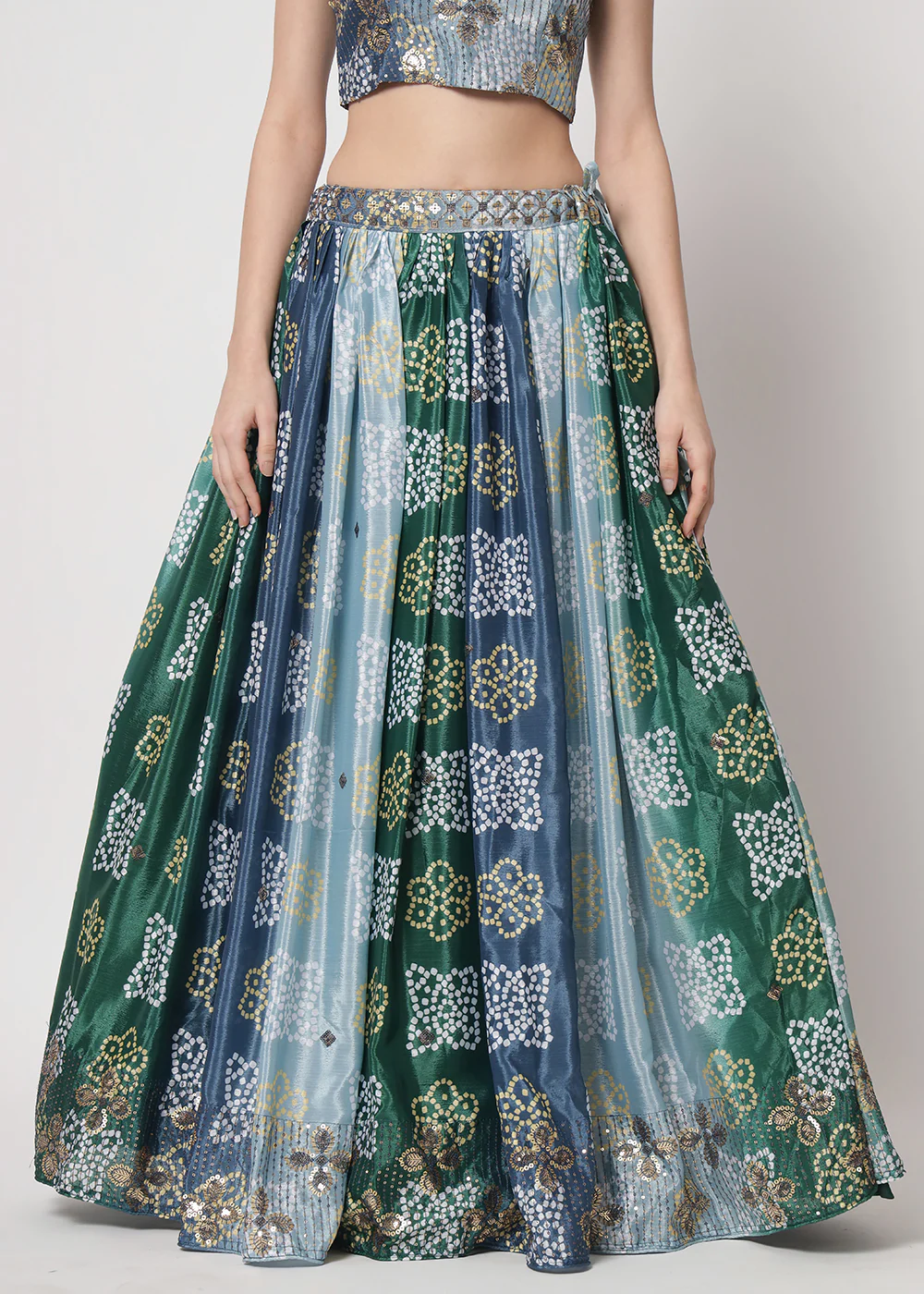 Chinon Silk Blue Sequins & Printed Wedding Party Lehenga Choli - Image 5