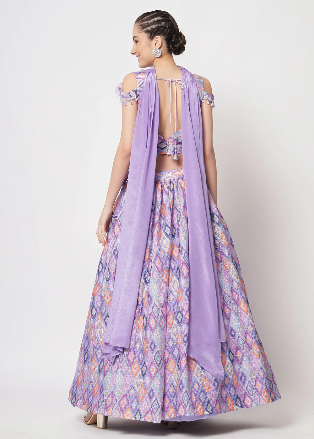 Chinon Silk Lavender Sequins & Printed Wedding Party Lehenga Choli - Image 3