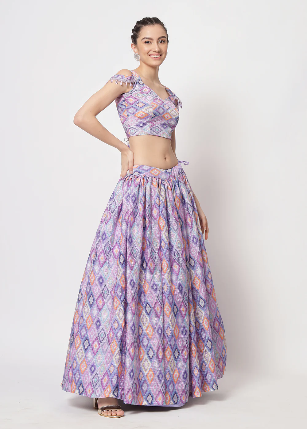 Chinon Silk Lavender Sequins & Printed Wedding Party Lehenga Choli - Image 6