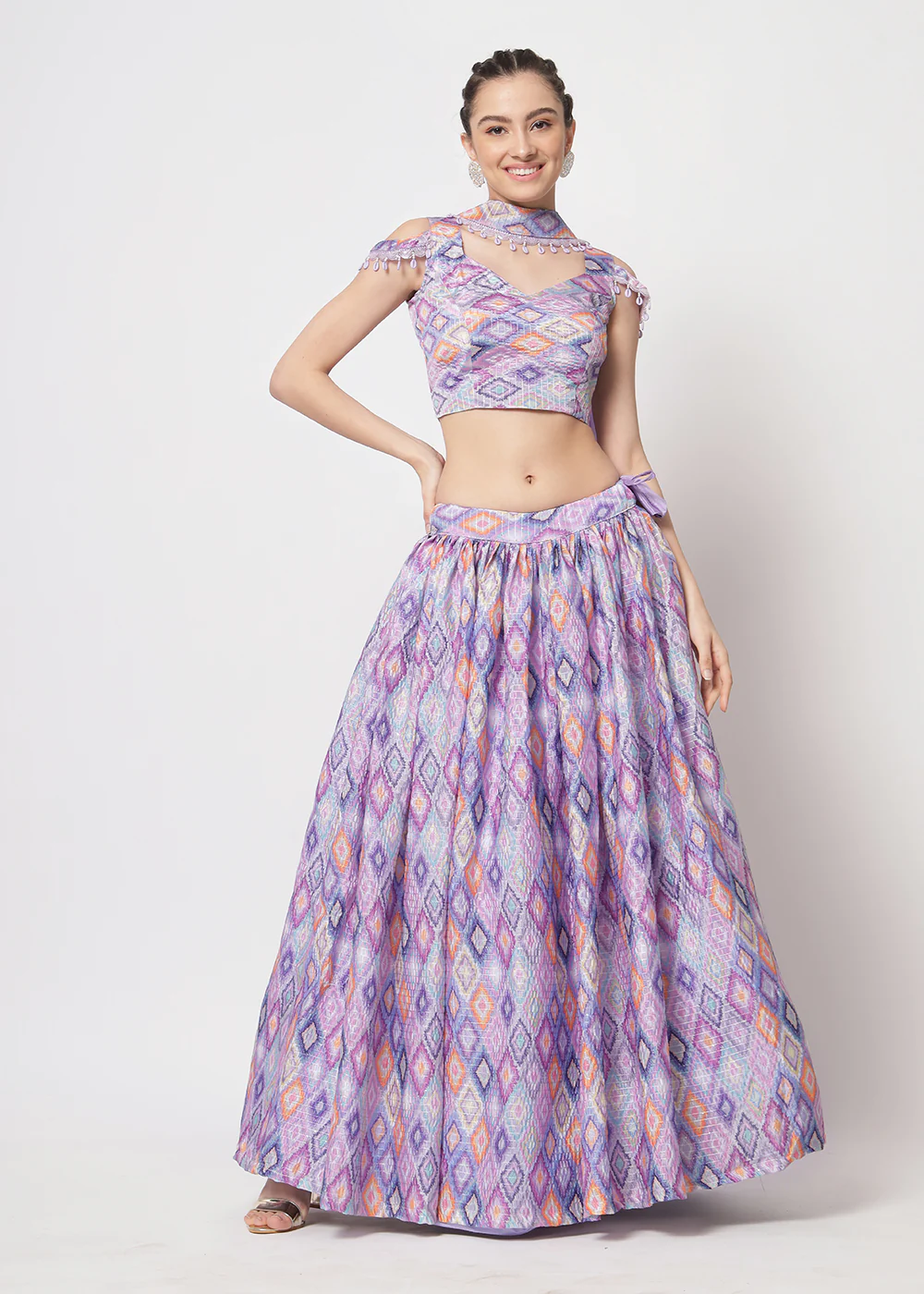 Chinon Silk Lavender Sequins & Printed Wedding Party Lehenga Choli - Image 7