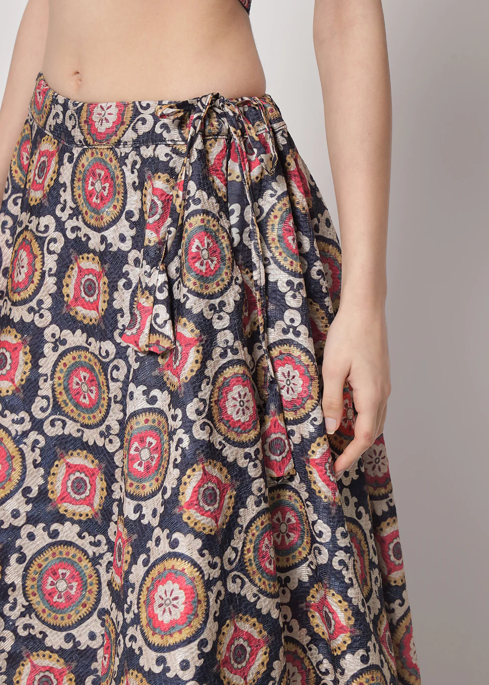 Chinon Silk Navy Blue Sequins & Printed Wedding Party Lehenga Choli - Image 4