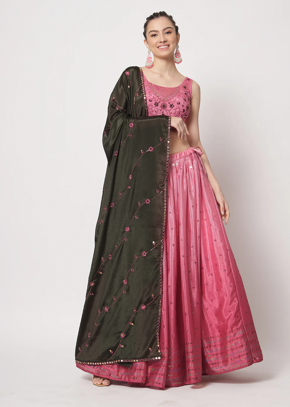 Chinon Silk Pink Mukaish Work Wedding Party Lehenga Choli - Image 5
