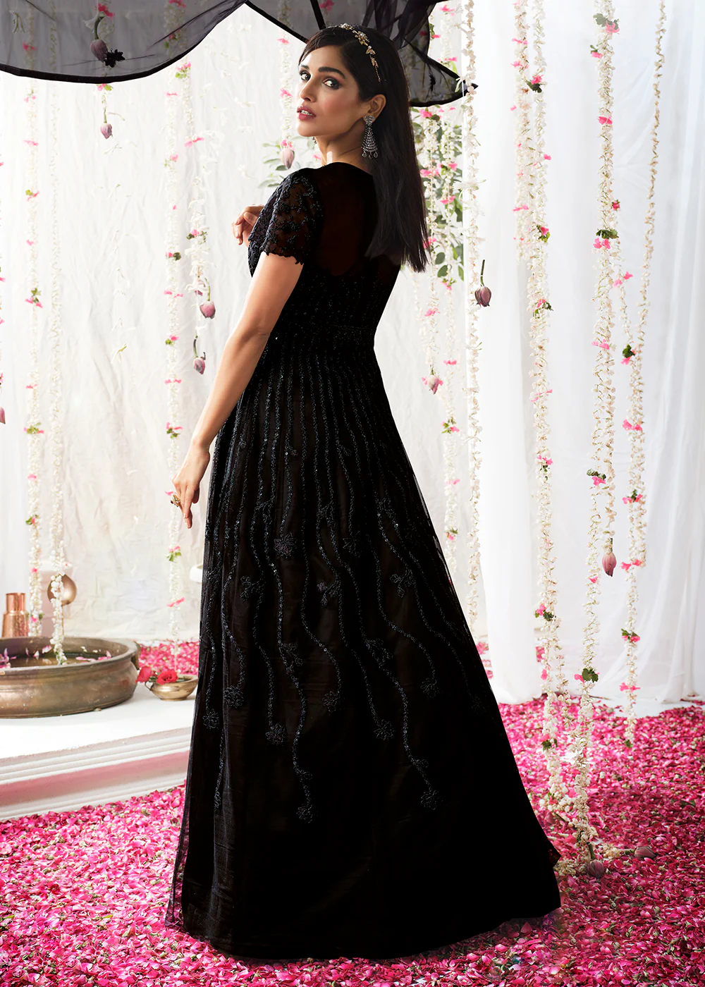 Classic Black Wedding Festive Floor Length Anarkali Suit - Image 4