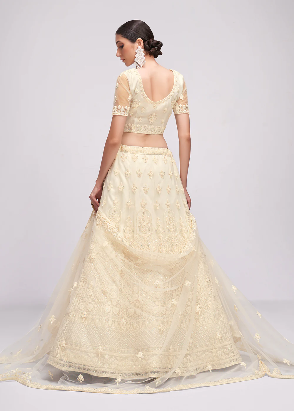 Classic Off White Cording Designer Wedding Bridal Lehenga Choli - Image 4