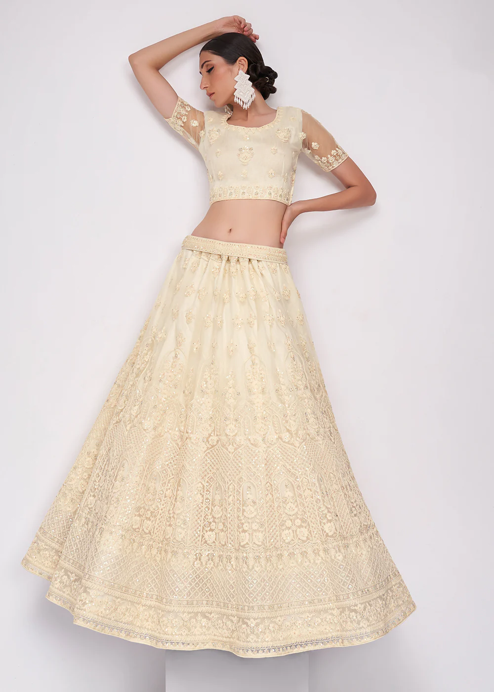 Classic Off White Cording Designer Wedding Bridal Lehenga Choli - Image 5