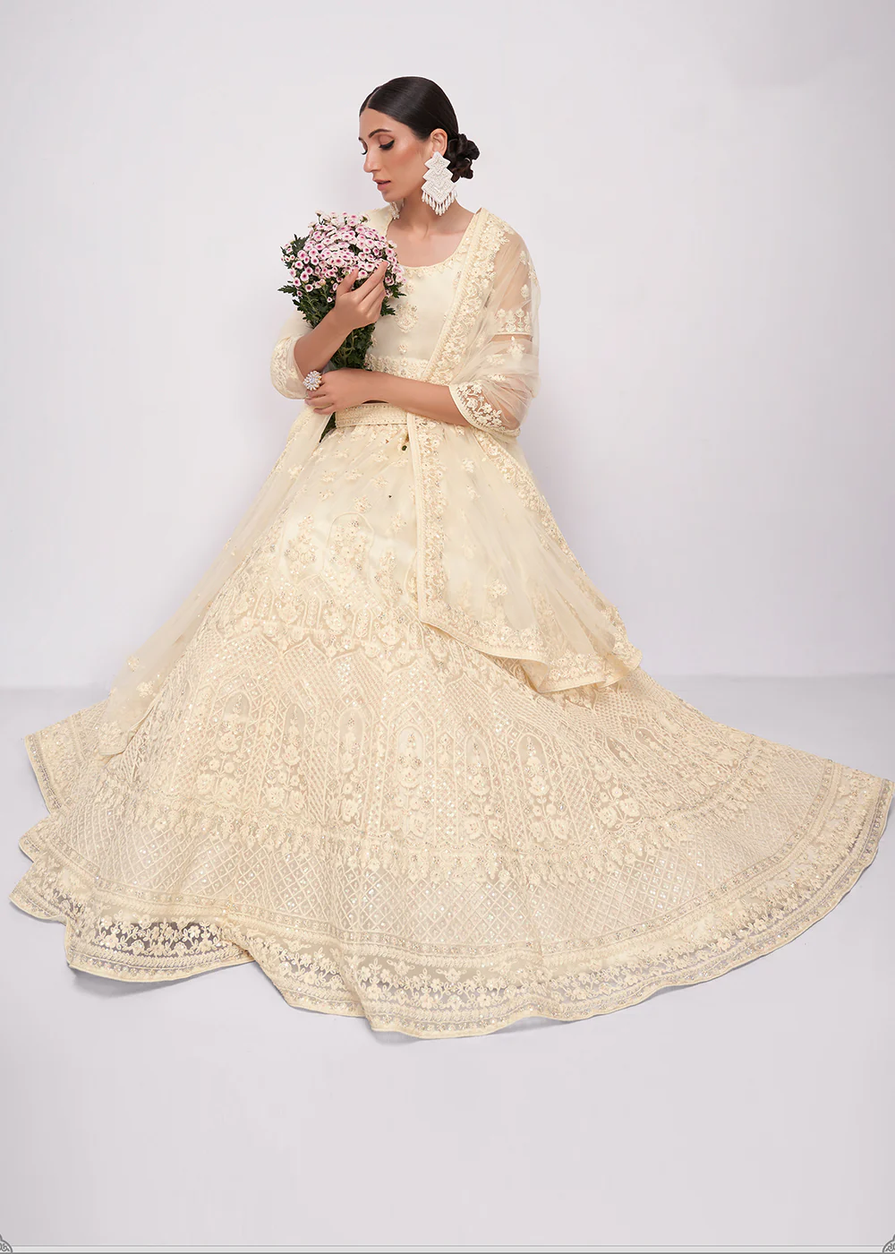 Classic Off White Cording Designer Wedding Bridal Lehenga Choli - Image 6