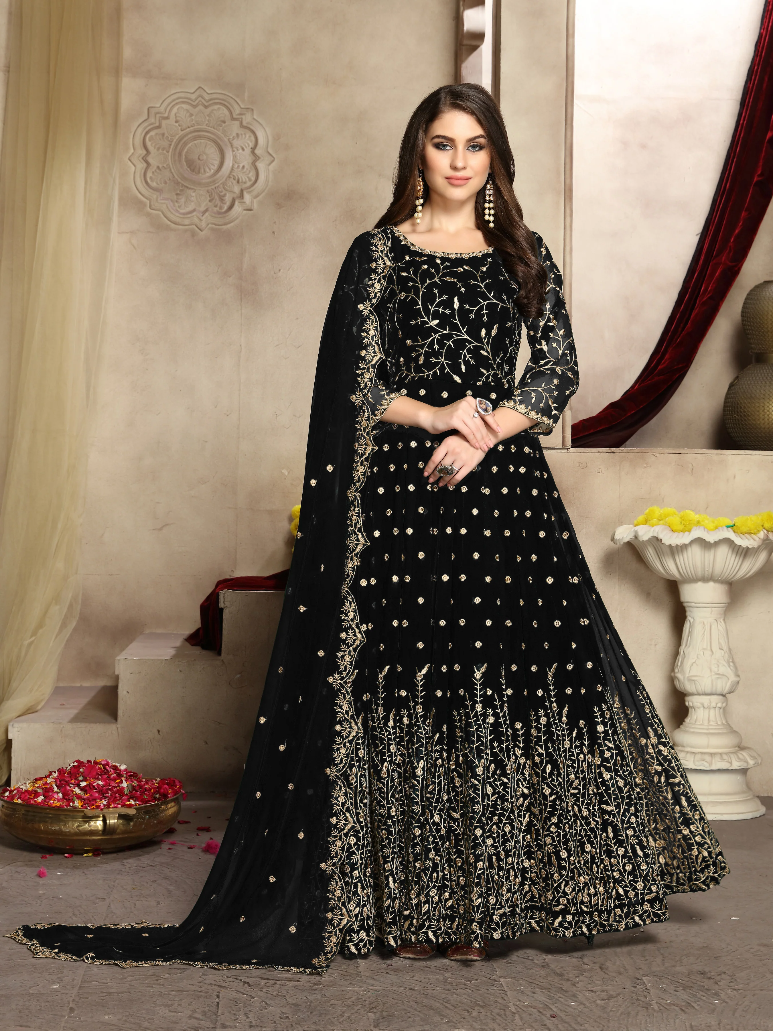 Classy Black Heavy Embroidered Georgette Anarkali Suit