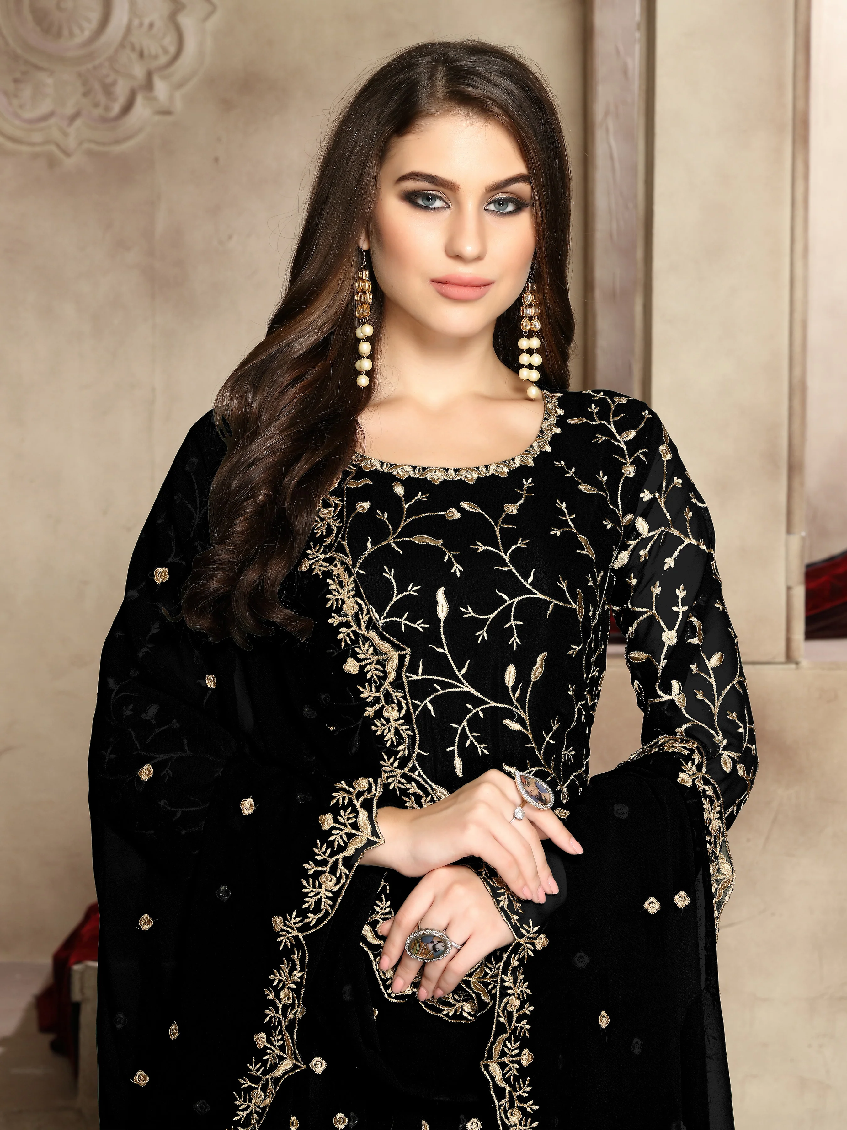 Classy Black Heavy Embroidered Georgette Anarkali Suit - Image 2