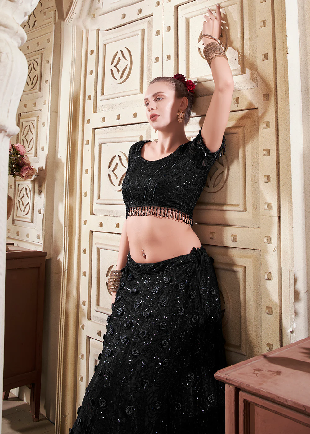 Classy Black Premium Net Sequins Designer Lehenga Choli - Image 2
