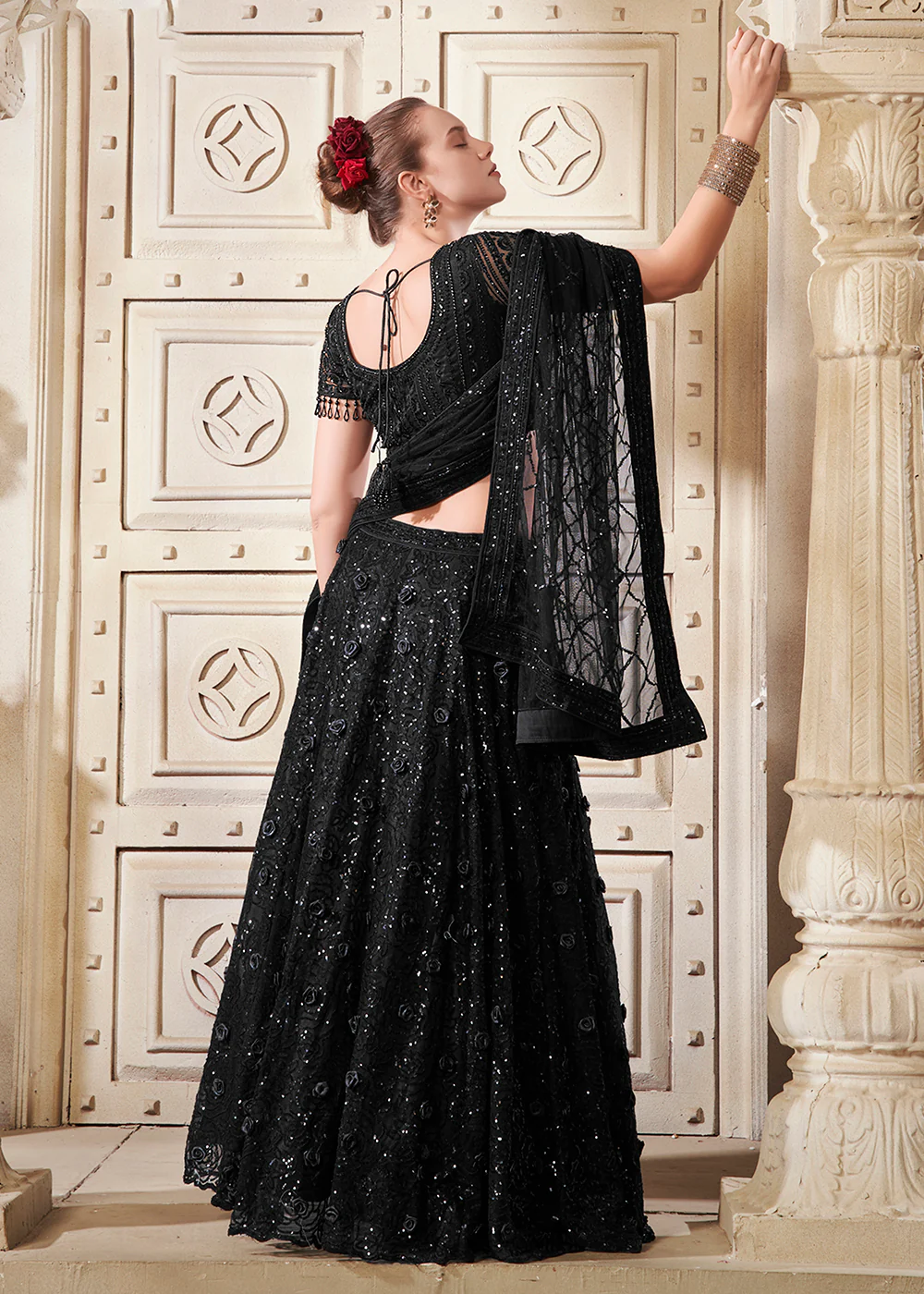 Classy Black Premium Net Sequins Designer Lehenga Choli - Image 3