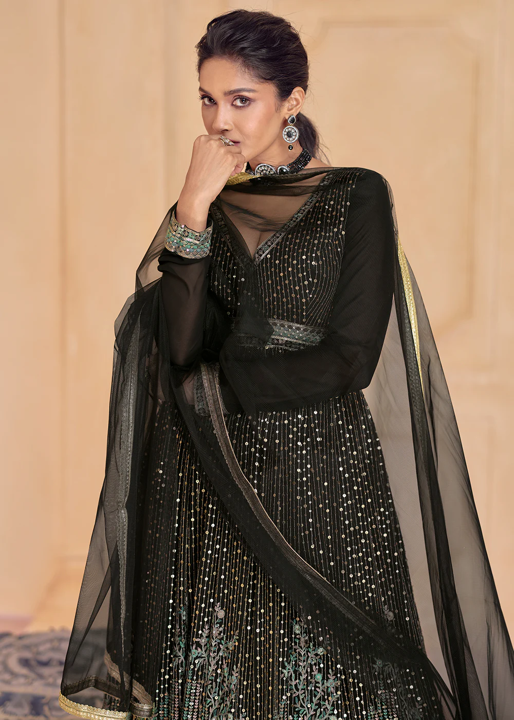 Classy Black Real Georgette Embroidered Long Anarkali Gown - Image 4
