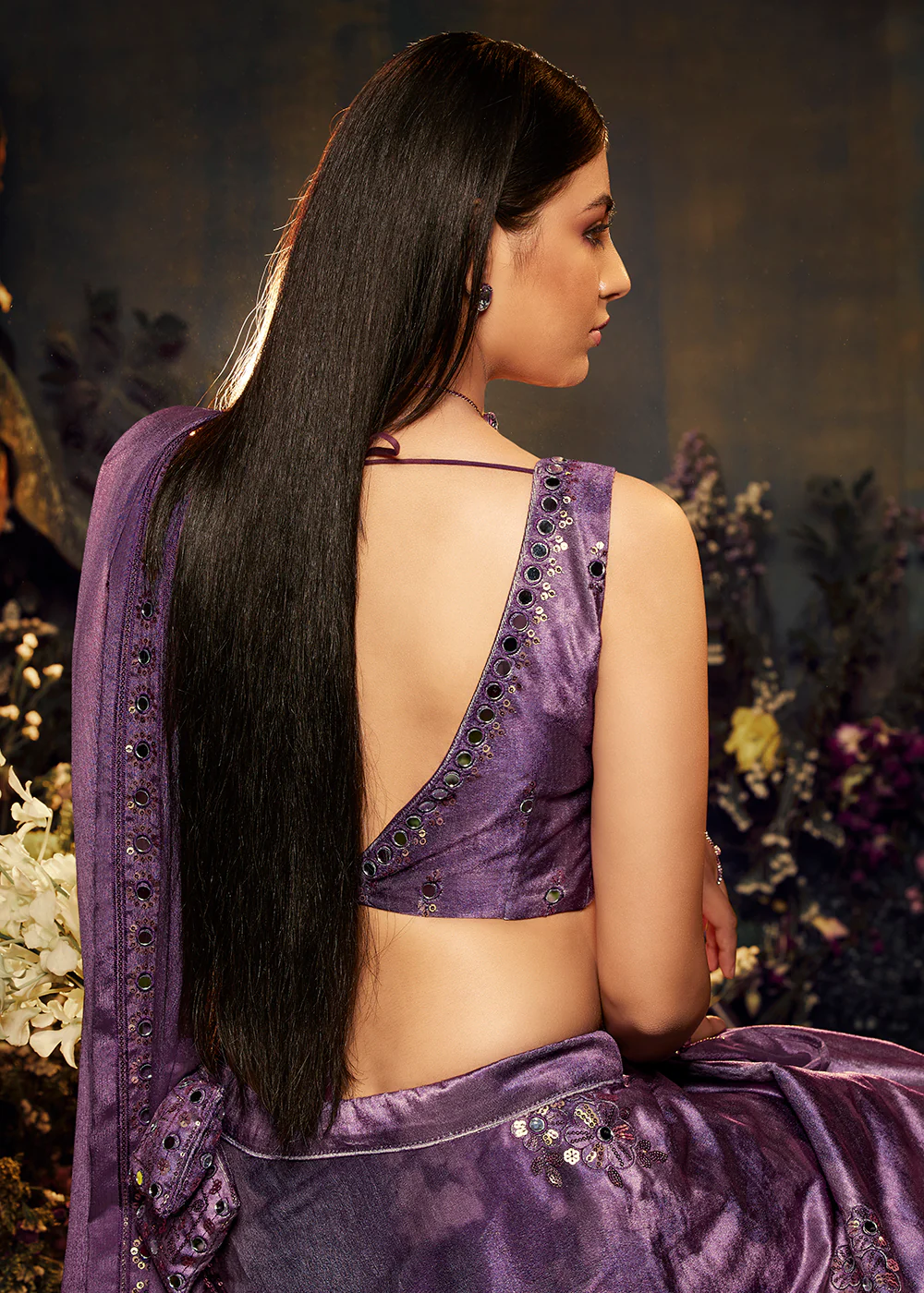 Classy Purple Sequins & Mirror Velvet Lehenga Choli - Image 3