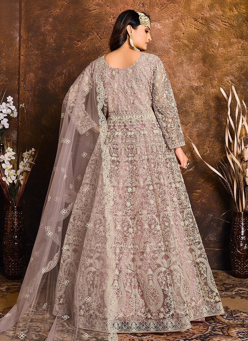 Cloudy Lavender Embroidered Net Bridal Anarkali Suit - Image 3