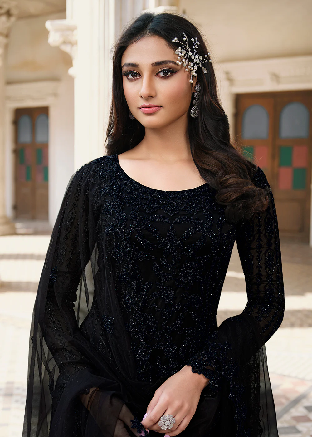 Cording Embroidered Black Designer Salwar Kameez - Image 2
