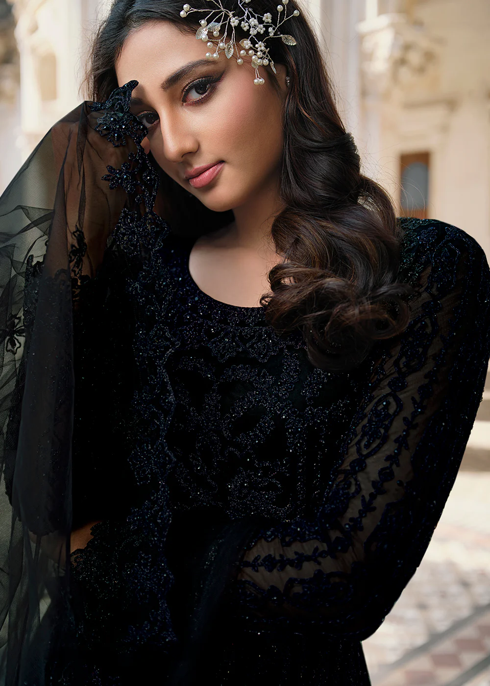 Cording Embroidered Black Designer Salwar Kameez - Image 3